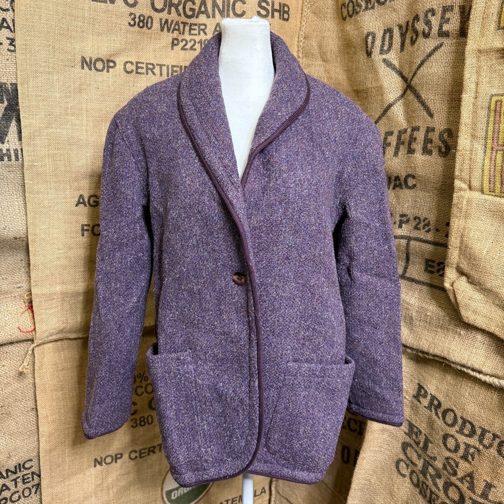 Vintage 70s Import Image Wool Blend Shawl Collar Blazer Jacket Purple Size 12